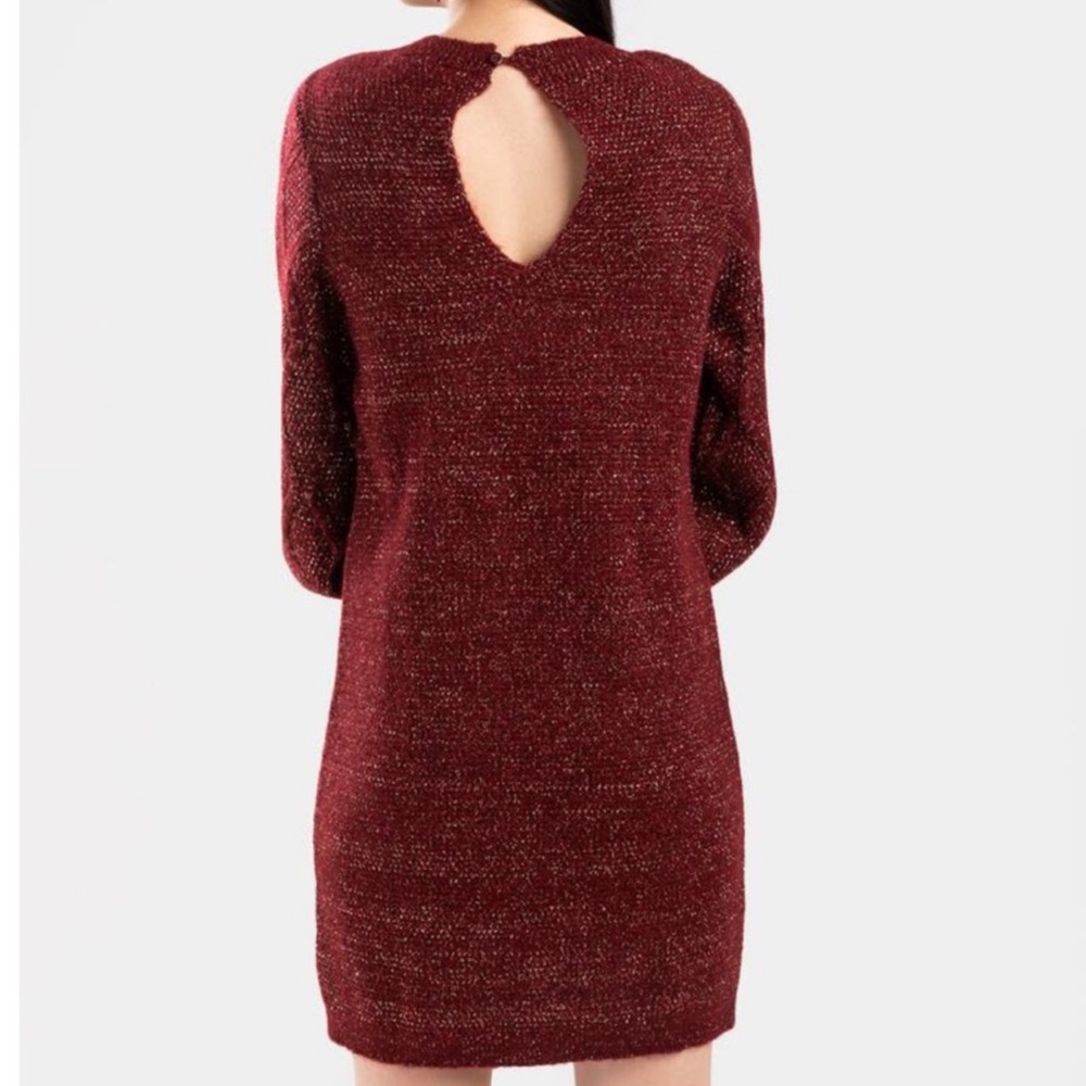 NWT Francesca’s Burgundy Shimmer Knit Sweater Dress - Picture 7 of 10
